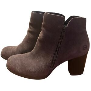 Born Ankle Boots Booties Brown Leather Stacked Heels Side Zip Sz 7M